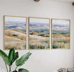 Golden Field Trio, Countryside Landscape Wall Art Set - thumbnail 1