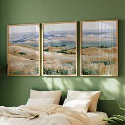 Golden Field Trio, Countryside Landscape Wall Art Set - thumbnail 2