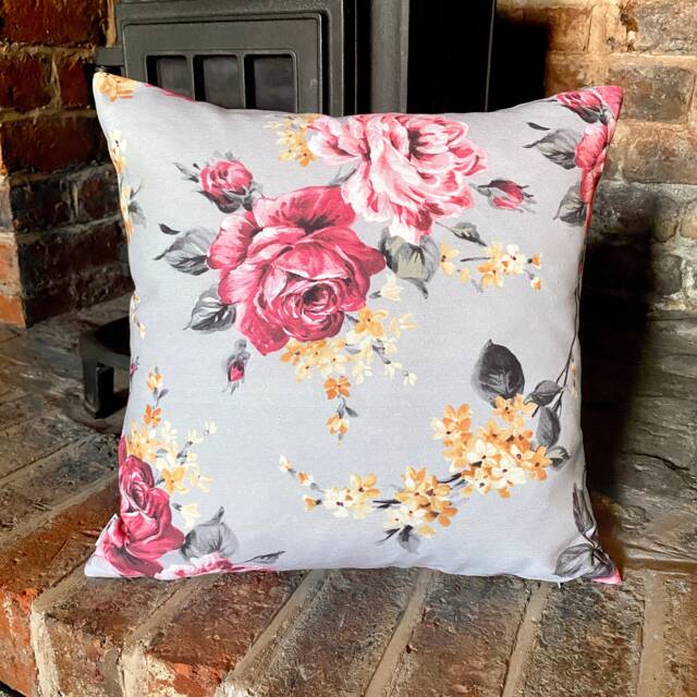 986. Handmade Red & Gold Roses On Grey Cushion Cover, Various Sizes - image 1