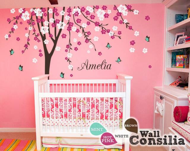 "Cherry Blossom Tree Wall Decal Nursery Mural With Butterflies - 113"" X 93" - image 1