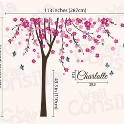 "Cherry Blossom Tree Wall Decal Nursery Mural With Butterflies - 113"" X 93" - thumbnail 3