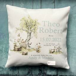 Personalised New Baby Girl Pink Sage Woodland Rabbit Design Home Quote Linen Style Cushion Cover - Newborn Birth - thumbnail 3
