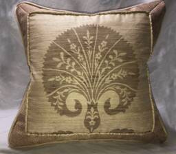 Beige & Cream Fang Designed Raw Silk Custom Pillow - thumbnail 1