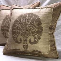 Beige & Cream Fang Designed Raw Silk Custom Pillow - thumbnail 3
