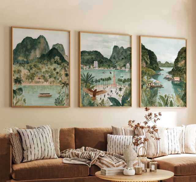 Langkawi Malaysia Poster Set Of 3, Vintage Inspired Tropical Island Wall Art, Neutral Asian Travel Prints - image 1
