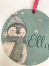 Personalised Penguin Wood Hanging Christmas Tree Decoration, First in New Home, Keepsake, Gift, 1st Xmas