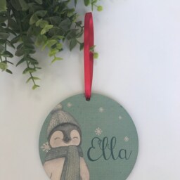 Personalised Penguin Wood Hanging Christmas Tree Decoration, First in New Home, Keepsake, Gift, 1st Xmas - thumbnail 2