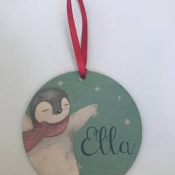 Personalised Penguin Wood Hanging Christmas Tree Decoration, First in New Home, Keepsake, Gift, 1st Xmas - thumbnail 3