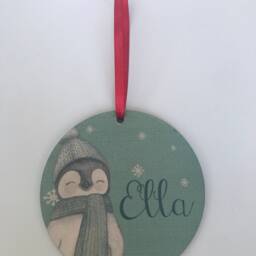 Personalised Penguin Wood Hanging Christmas Tree Decoration, First in New Home, Keepsake, Gift, 1st Xmas - thumbnail 4