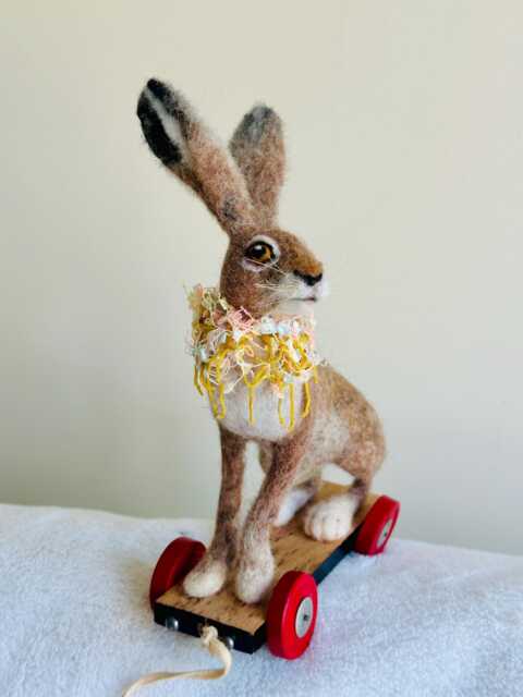 Hare Toy/Pull Along Hare/Vintage Style Hare/Hare Sculpture/Felted Rabbit/Jack Rabbit/Needle Felted Hare/Felted Hare/Ooak Sculpture - image 1
