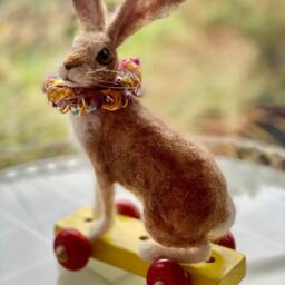 Hare Toy/Pull Along Hare/Vintage Style Hare/Hare Sculpture/Felted Rabbit/Jack Rabbit/Needle Felted Hare/Felted Hare/Ooak Sculpture - thumbnail 4