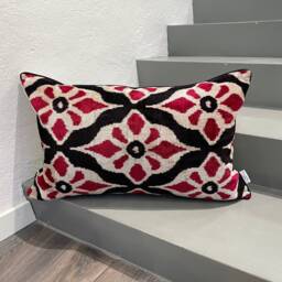 Velvet Ikat Pillow Cover Flowers - Decorative Cushion For Sofa Or Bed - thumbnail 1