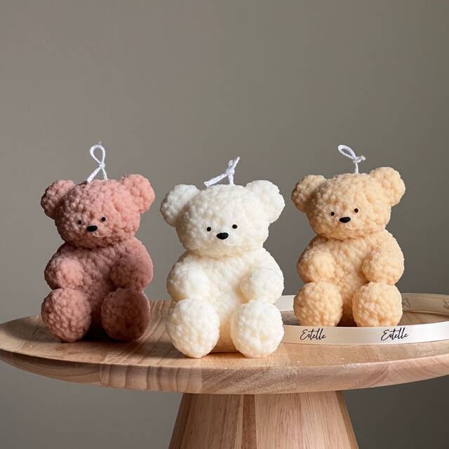 Fluffy Bear Soy Wax Candle - Handmade Home Decor - image 1