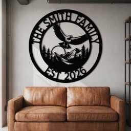 Custom Eagle Last Name Metal Sign, Eagles Nest Monogram Wall Decor, Patriotic Home Art - thumbnail 4