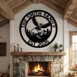 Custom Eagle Last Name Metal Sign, Eagles Nest Monogram Wall Decor, Patriotic Home Art - thumbnail 2