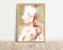 Fashion Woman Gold Wall Art From Original Painting, Watercolor Abstract - thumbnail 1