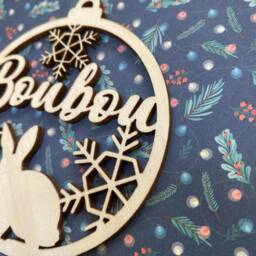 Christmas Ball, Personalized Bunny Ornament in The Shape Of A Bauble With First Name - thumbnail 3
