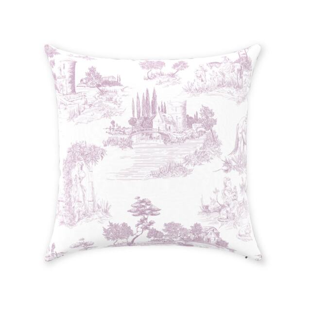 Lilac Blush Toile Pillow Cover - Pure Cotton Twill Print Fabric Vintage French De Jouy White Decorative Cushion - image 1