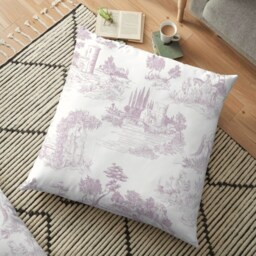 Lilac Blush Toile Pillow Cover - Pure Cotton Twill Print Fabric Vintage French De Jouy White Decorative Cushion - thumbnail 2