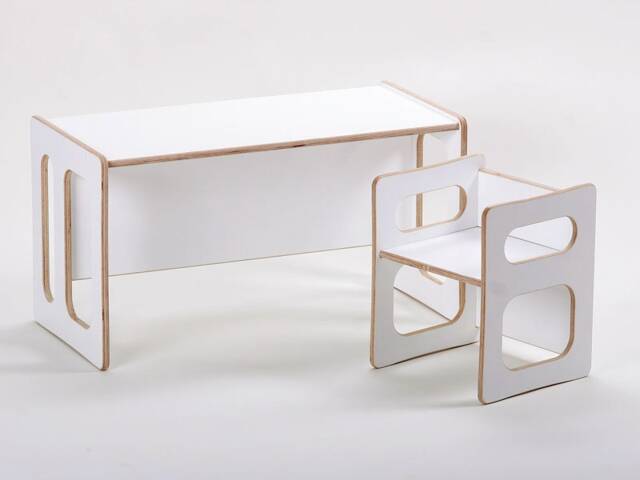 Children's Table Tim & A Children's Chair Charlie in White Lacquered For The Modern Room Reversible & Reversible For Toddler - image 1