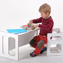 Children's Table Tim & A Children's Chair Charlie in White Lacquered For The Modern Room Reversible & Reversible For Toddler - thumbnail 2