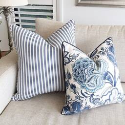 Linen Floral Cushion Cover Blue & White Hamptons Style - thumbnail 2