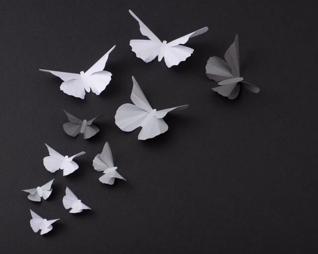 3D Butterfly Wall Art Metallic Silhouettes For Girls Room, Nursery, & Home Art Decor - Grey, Silver & White Mix - image 1