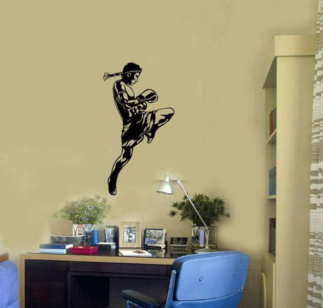 Muay Thai Fighter Vinyl Wall Decal Boxer Mma Sports Room Decor Training Studio Combat Sport Stickers Mural - #2917Di - image 1