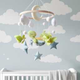 Turtle Baby Mobile For Nursery Crib Decor Handmade Felt Gift Tortoise - thumbnail 3