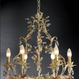 Gold Leaf Ivory & Salmon Pink Birdcage Crystal Chandelier, 6 Arms Asfour Crystals - thumbnail 2
