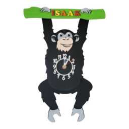 Chimpanzee, Monkey, Black , Wooden, Personalised, Pendulum Clock - thumbnail 1