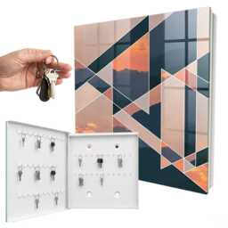 Mountain West Wall Mounted Key Cabinet, Orange Industrial Box, Geometric Abstraction, For Lovers Of Nature & Modern Design - thumbnail 2