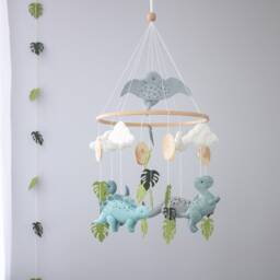 Dinosaur Baby Mobile. Jurassic Nursery Decor. Theme Shower. Newborn Gifts Idea. Woodland Felt Hanging Mobile - thumbnail 2