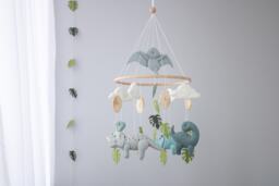 Dinosaur Baby Mobile. Jurassic Nursery Decor. Theme Shower. Newborn Gifts Idea. Woodland Felt Hanging Mobile - thumbnail 1