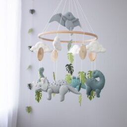 Dinosaur Baby Mobile. Jurassic Nursery Decor. Theme Shower. Newborn Gifts Idea. Woodland Felt Hanging Mobile - thumbnail 3