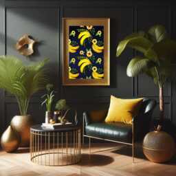 Vibrant Yellow Banana Wall Print On Dark Navy Background - Bold Fruit Art Quirky Fun Kitchen Decor Pop Poster - thumbnail 3