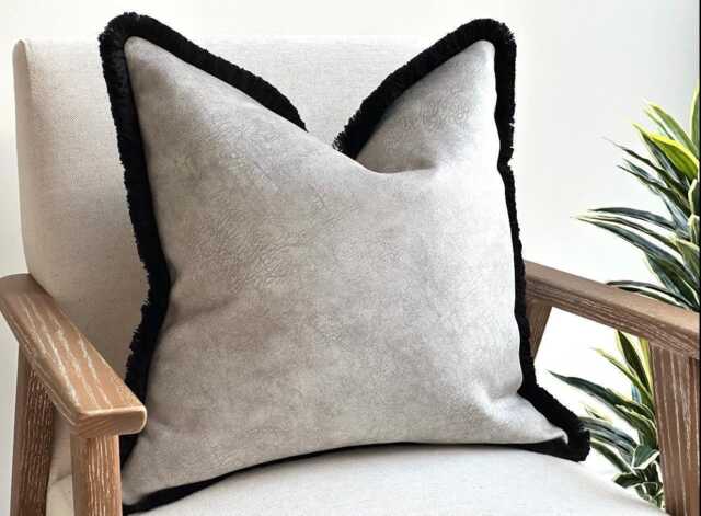 Luxury Grey Silver Cushion Cover With Fringe - Luxurious Throw Pillow Customisable Fringed Edge All Sized - Silver Dusk - image 1