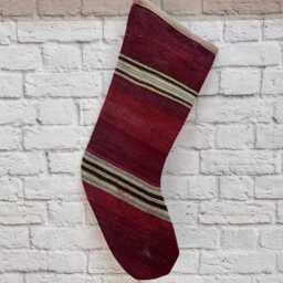 Modern Christmas Stocking, Luxury Boho 6x19 Inches Handmade Vintage Kilim - thumbnail 4