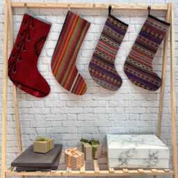 Modern Christmas Stocking, Luxury Boho 6x19 Inches Handmade Vintage Kilim - thumbnail 1