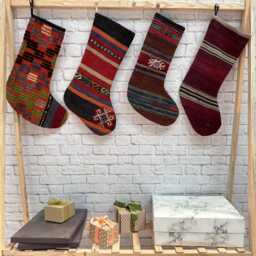 Modern Christmas Stocking, Luxury Boho 6x19 Inches Handmade Vintage Kilim - thumbnail 2