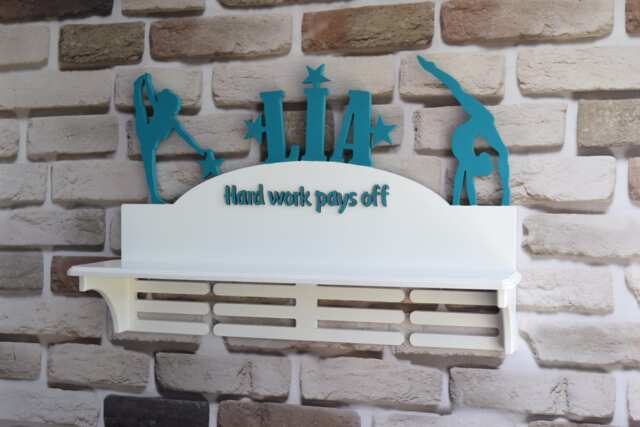 Personalized Birthday Gift For Gymnastics Trophy Shelf & Medal Holder Display With Name Wood Wall Decor Sport Girl - image 1
