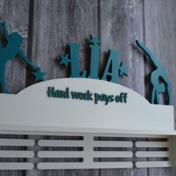 Personalized Birthday Gift For Gymnastics Trophy Shelf & Medal Holder Display With Name Wood Wall Decor Sport Girl - thumbnail 4
