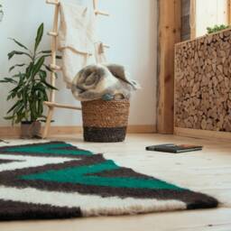 Green Black White 6??7 Zigzag Area Rug, Big Green Wool Kilim, Scandinavian Living Room Rug, Chevron Bohemian Rug - thumbnail 3