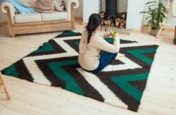Green Black White 6??7 Zigzag Area Rug, Big Green Wool Kilim, Scandinavian Living Room Rug, Chevron Bohemian Rug - thumbnail 1
