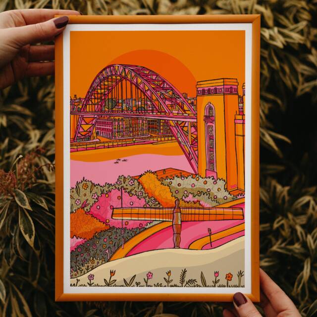 Newcastle Art Print Tyne Bridge & Angel Of The North, Bright Wall Decor - image 1