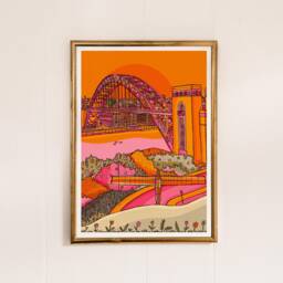 Newcastle Art Print Tyne Bridge & Angel Of The North, Bright Wall Decor - thumbnail 2