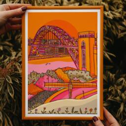 Newcastle Art Print Tyne Bridge & Angel Of The North, Bright Wall Decor - thumbnail 1
