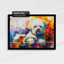 Bichon Frise With Beer Glass Painting Framed Poster Print & Canvas Wall Decor Art Bar Kitchen Room Dog Gift Idea Pet - thumbnail 2