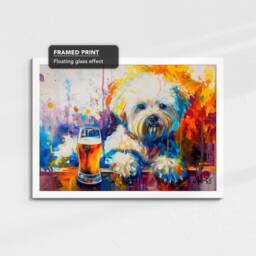 Bichon Frise With Beer Glass Painting Framed Poster Print & Canvas Wall Decor Art Bar Kitchen Room Dog Gift Idea Pet - thumbnail 3
