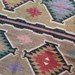Handwoven Wool Jute Kilim Rug - Multicolour Tribal Flatweave Carpet Area in Earthy Tones - thumbnail 2
